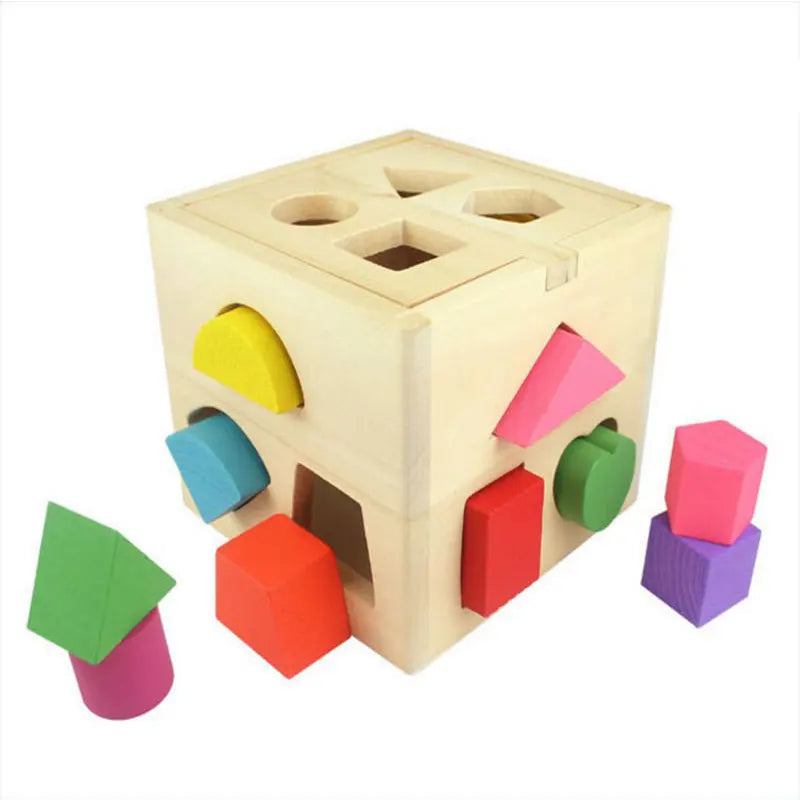 Montessori Wooden Shape and Color Activity Cube | Colorful Building Blocks for Early Childhood Development and Motor Skills