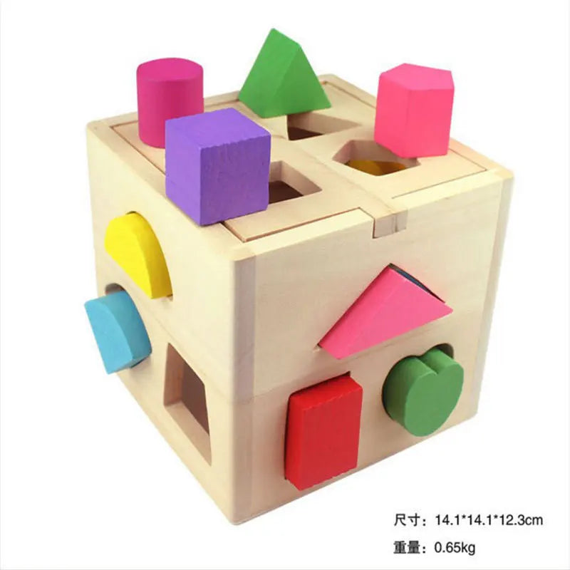 Montessori Wooden Shape and Color Activity Cube | Colorful Building Blocks for Early Childhood Development and Motor Skills
