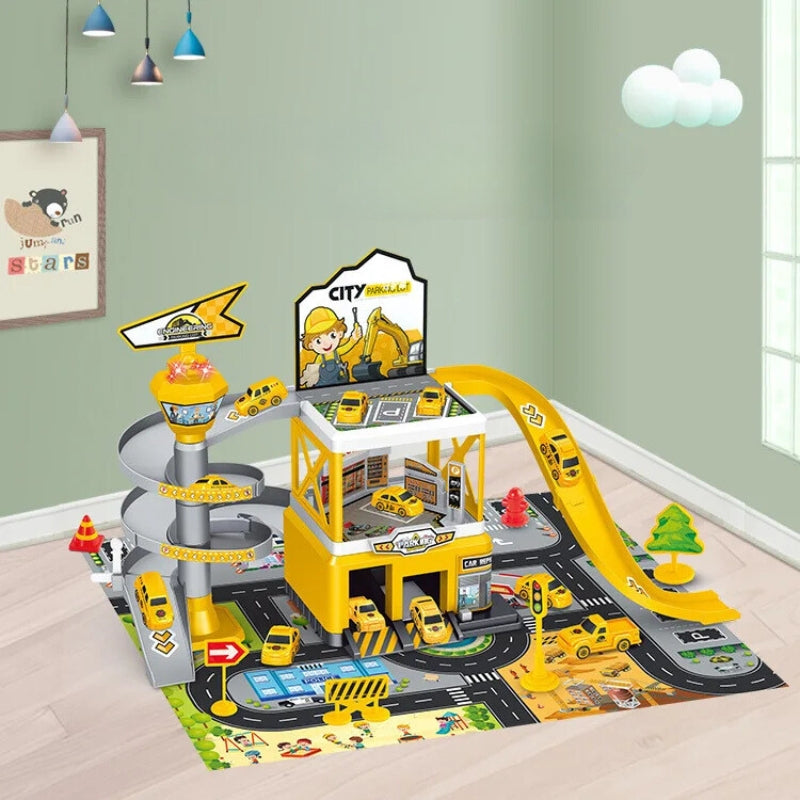 Multi-Storey Toy Garage with Lift โ Interactive Parking Set with Cars and Racing Tracks for Kids, Perfect for Imaginative Play