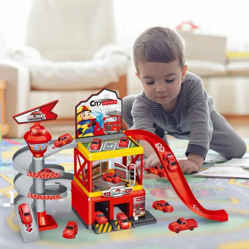 Multi-Storey Toy Garage with Lift โ Interactive Parking Set with Cars and Racing Tracks for Kids, Perfect for Imaginative Play