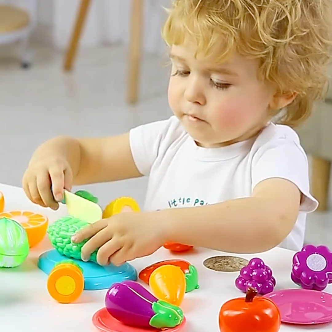 FruityQuest™ | Cuttable Fruits and Vegetables Play Set | Interactive Kitchen Toy for Kids | Educational Role Play & Fine Motor Skills Development