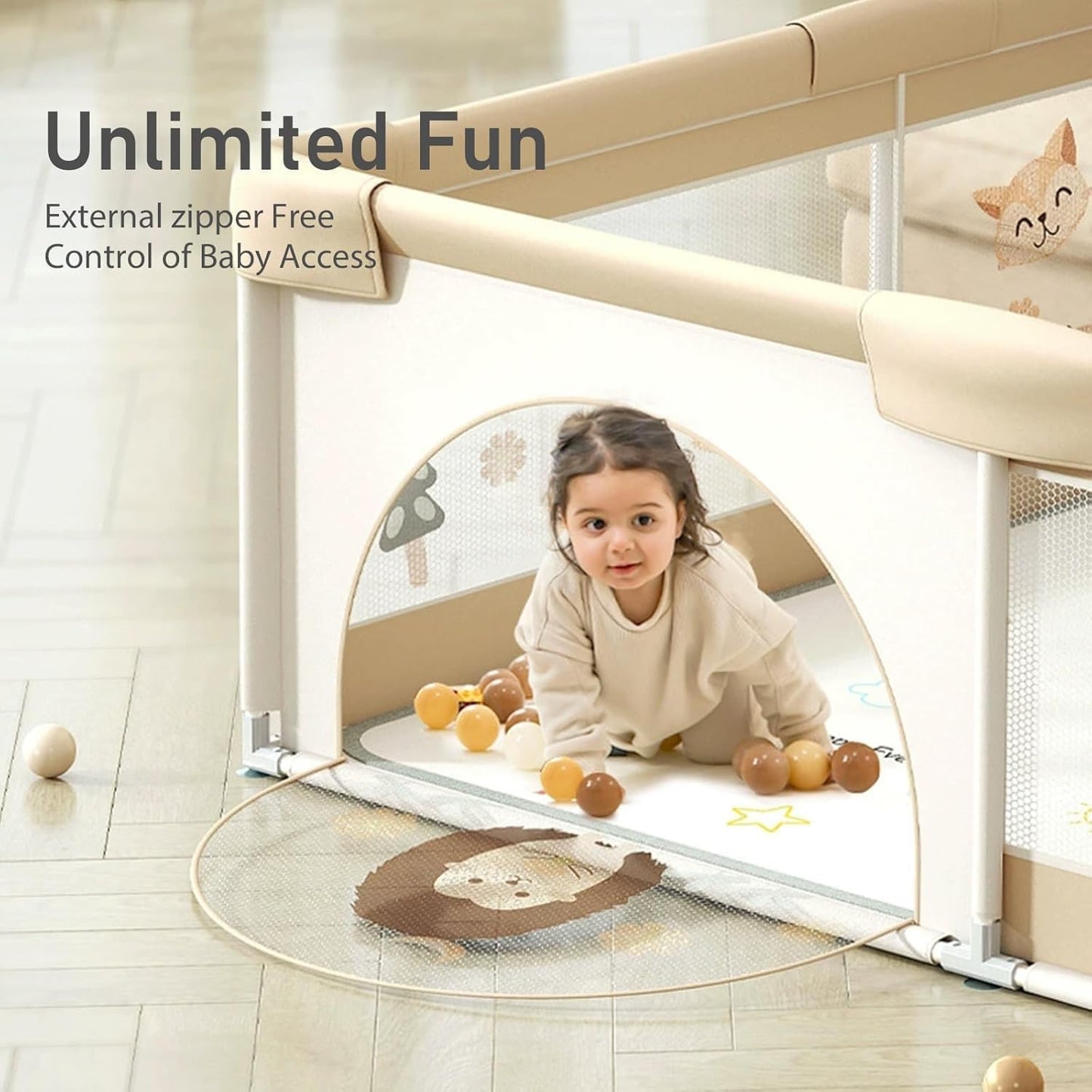 Baby Playpen | Soft, Durable & Colorful Animal Print Fence for Safe Indoor and Outdoor Play
