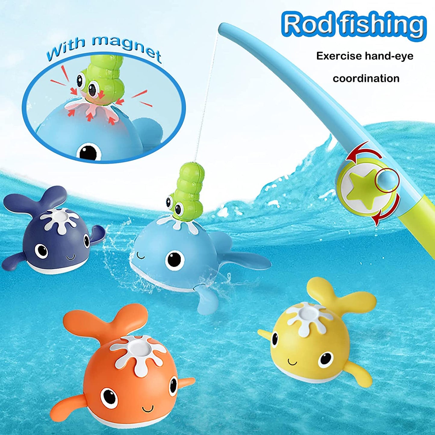 Bath Time Fishing Set - Fun Bath Buddies for Kids - Interactive Water Play Toys