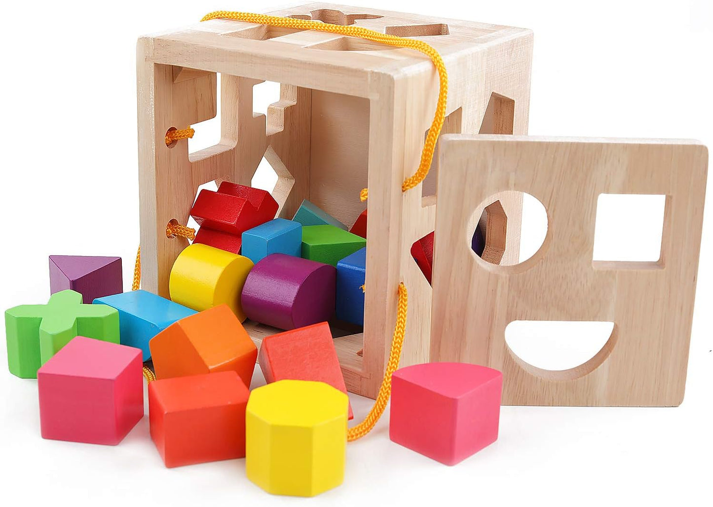 Montessori Wooden Shape and Color Activity Cube | Colorful Building Blocks for Early Childhood Development and Motor Skills