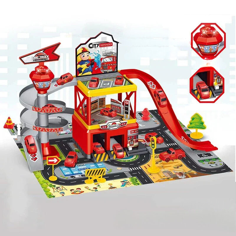 Multi-Storey Toy Garage with Lift โ Interactive Parking Set with Cars and Racing Tracks for Kids, Perfect for Imaginative Play