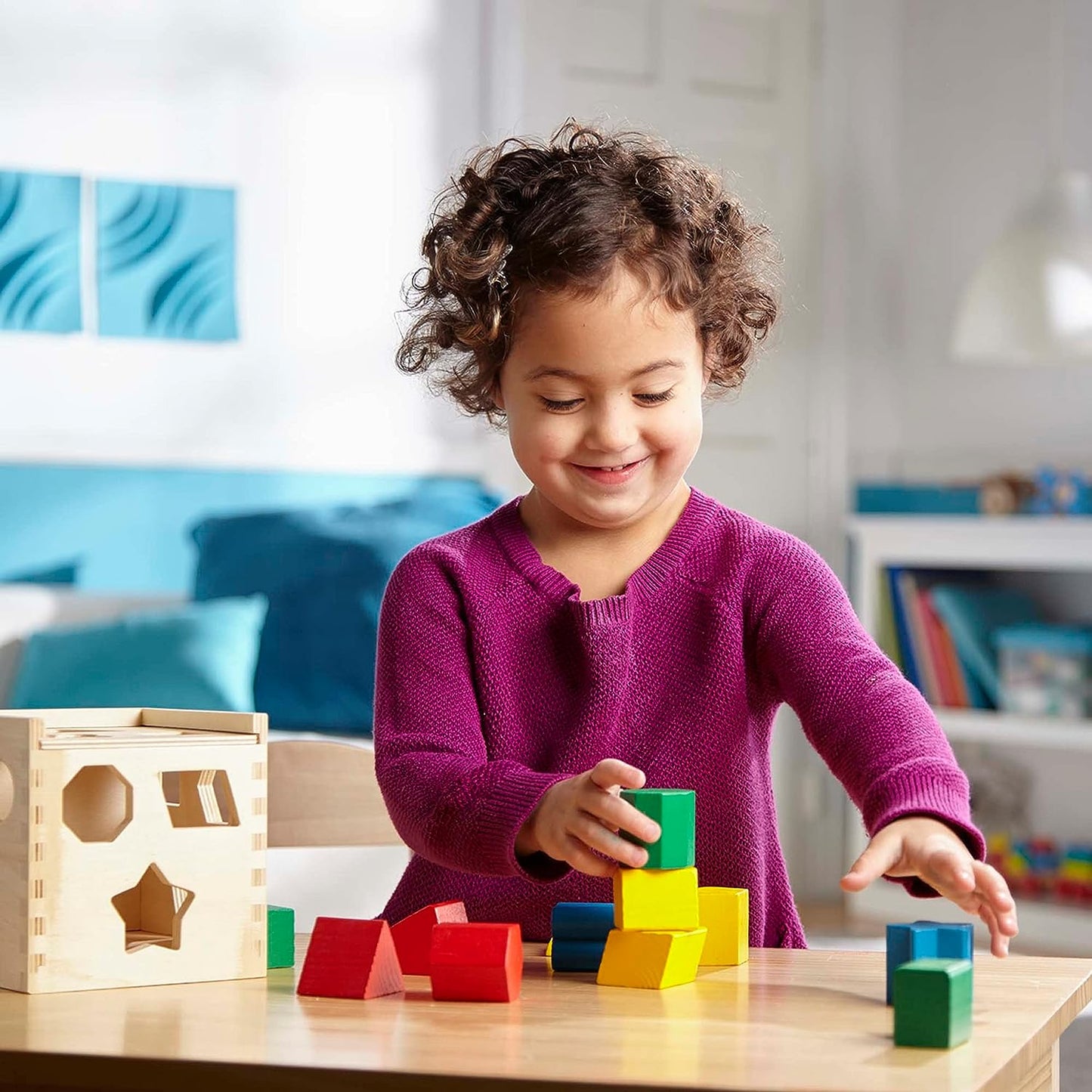 Montessori Wooden Shape and Color Activity Cube | Colorful Building Blocks for Early Childhood Development and Motor Skills