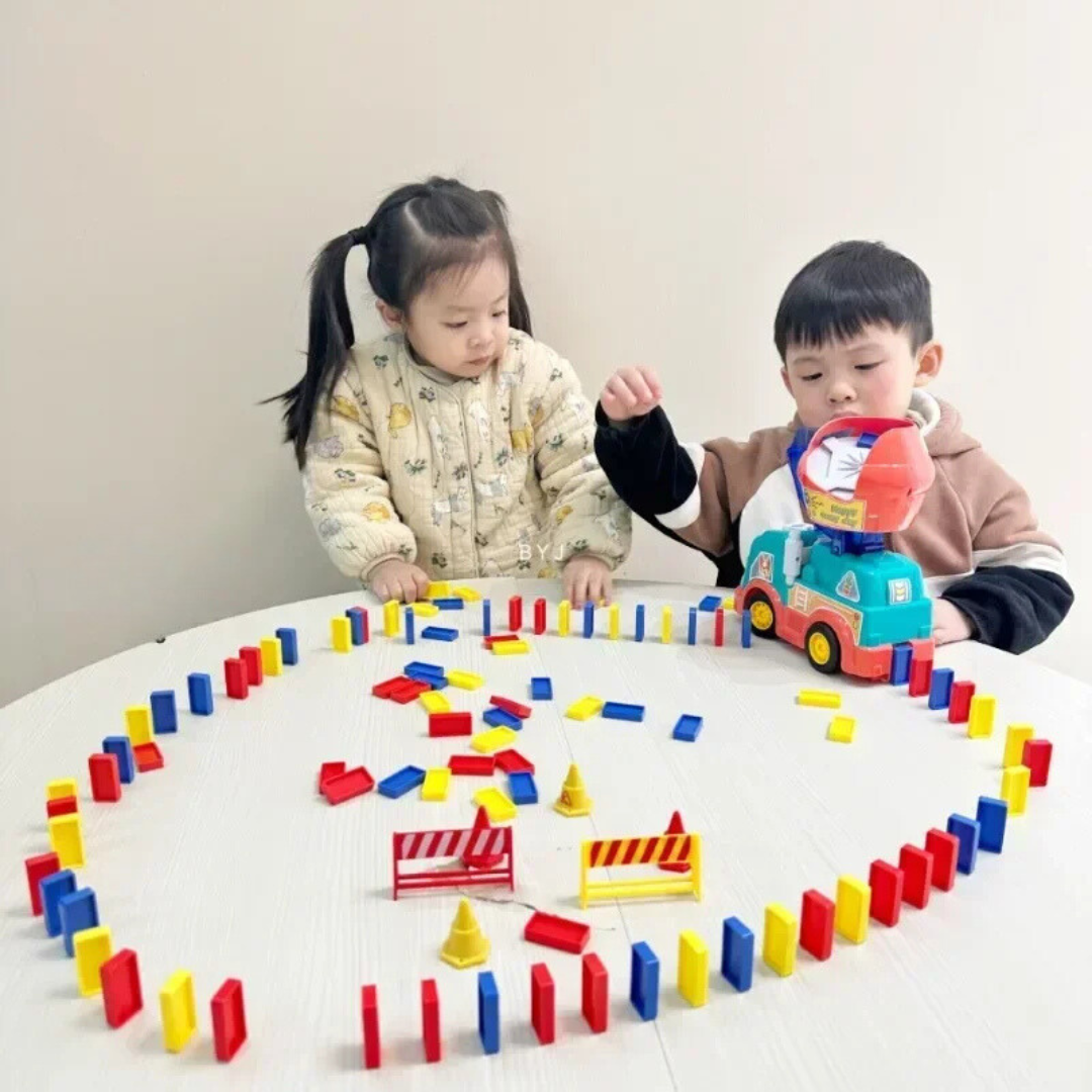 PlayfulPinnacle™ | 102 PCS Montessori Domino Truck for Learning & Development | Educational Toy for Kids 3+