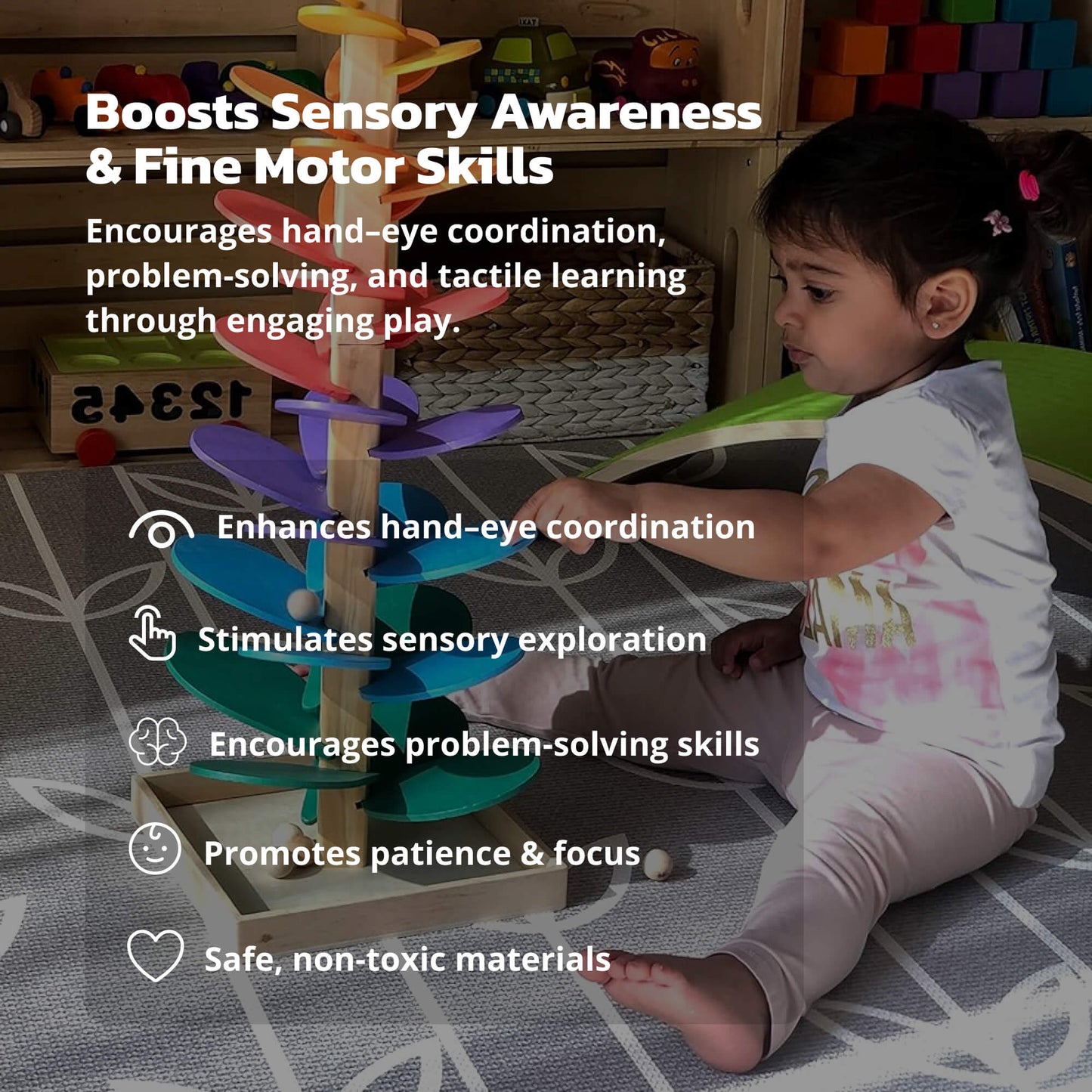 Rainbowspire™ | Montessori Rainbow Marble Tower for Sensory Play & Fine Motor Skills Development