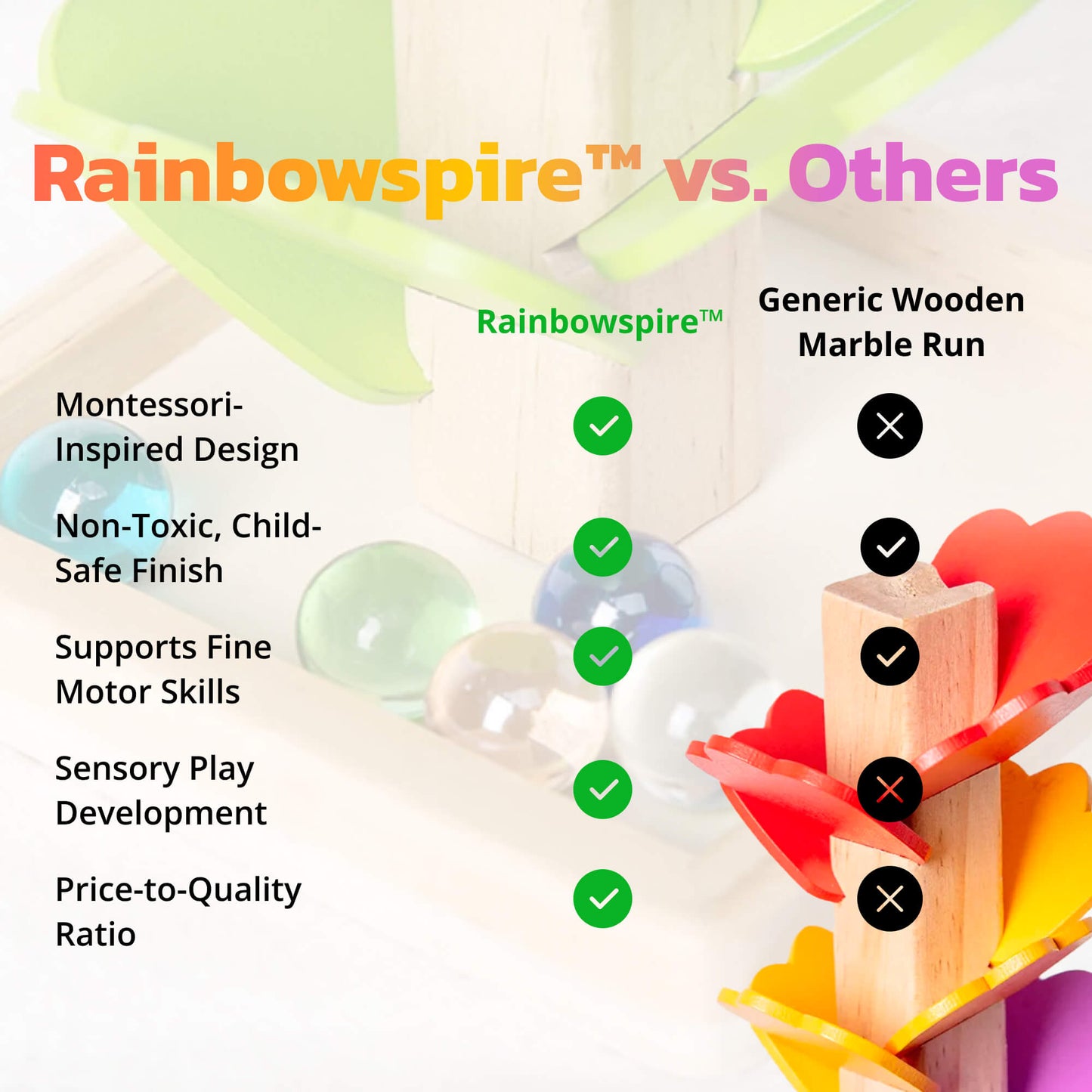 Rainbowspire™ | Montessori Rainbow Marble Tower for Sensory Play & Fine Motor Skills Development