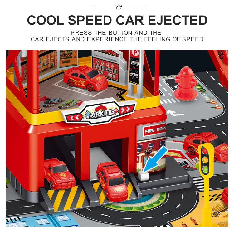 Multi-Storey Toy Garage with Lift โ Interactive Parking Set with Cars and Racing Tracks for Kids, Perfect for Imaginative Play