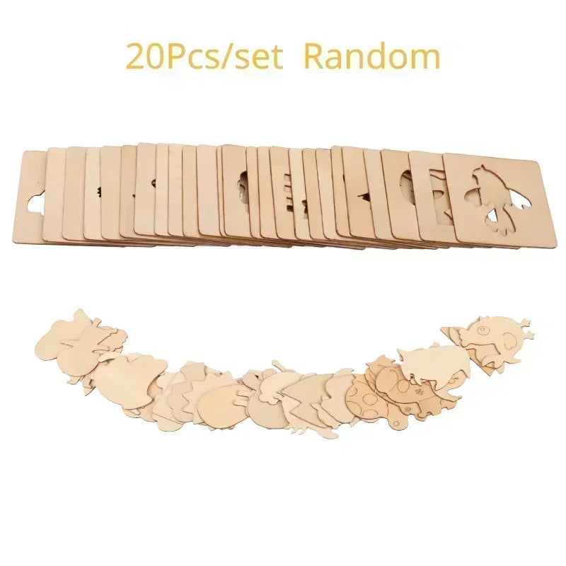 20pcs Kids Wooden Drawing Toys - Montessori DIY Painting Stencils & Puzzle Craft Toys for Educational Play & Gifts for Children