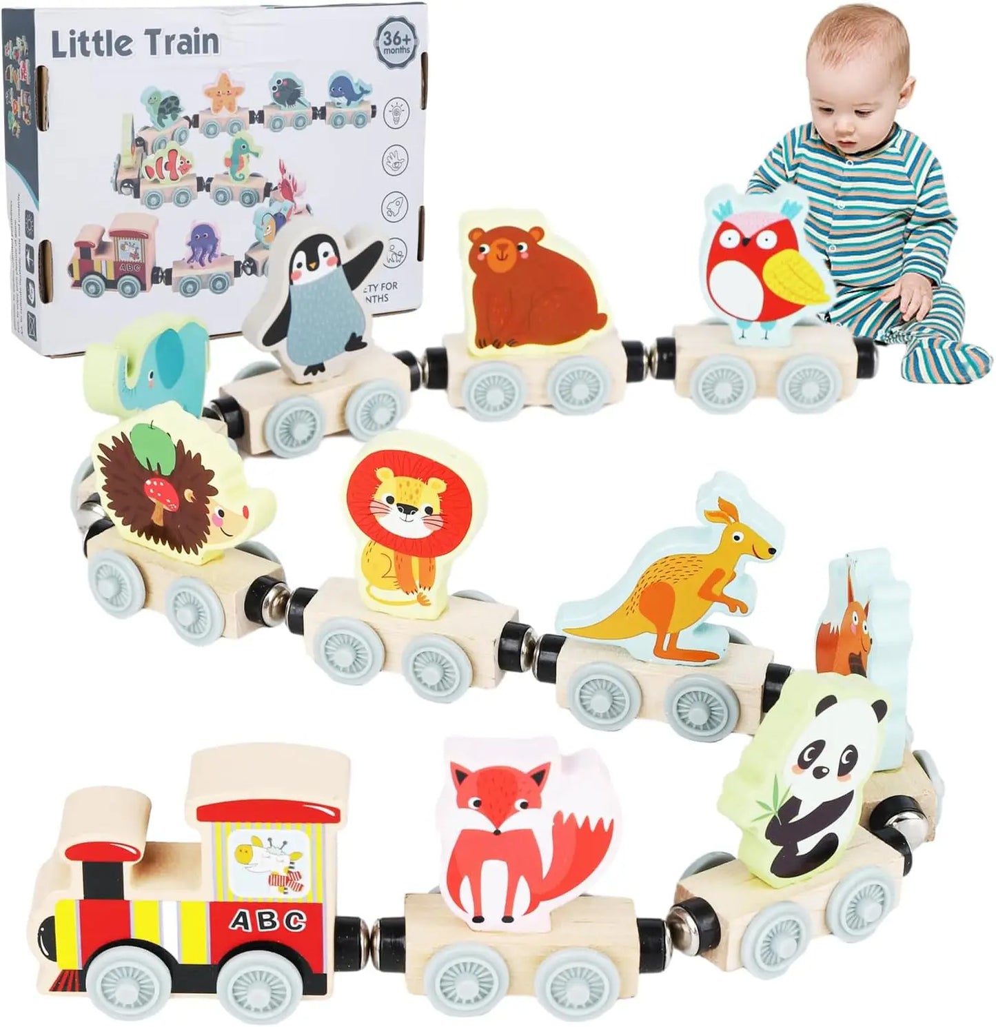 Montessori Magnetic Wooden Train Set for Kids - Educational Animal Sorting Toy for Early Learning and Cognitive Development