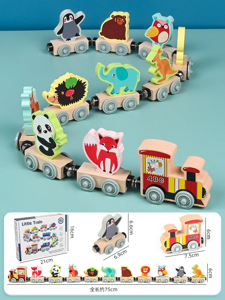 Montessori Magnetic Wooden Train Set for Kids - Educational Animal Sorting Toy for Early Learning and Cognitive Development
