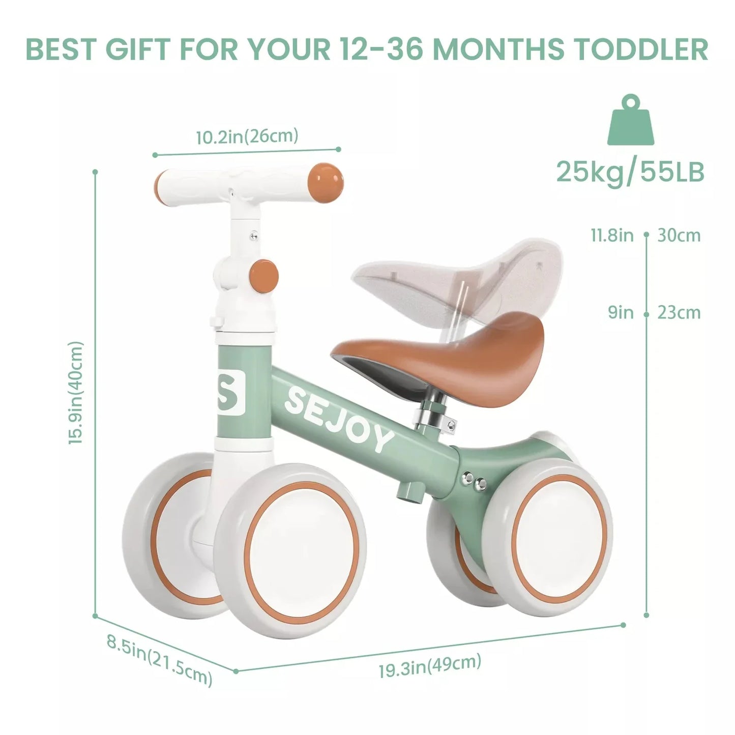Baby Balance Bike for Toddlers - 4-Wheel Walker Bicycle Toy for Kids Ages 1-3 - Perfect Birthday Gift for Boys & Girls in 3 Colors