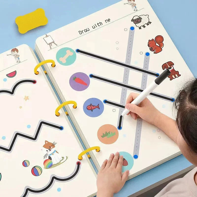 Reusable Magic Tracing Workbook for Kids - Montessori Drawing Practice Copybook for Educational Control Training and Creative Learning