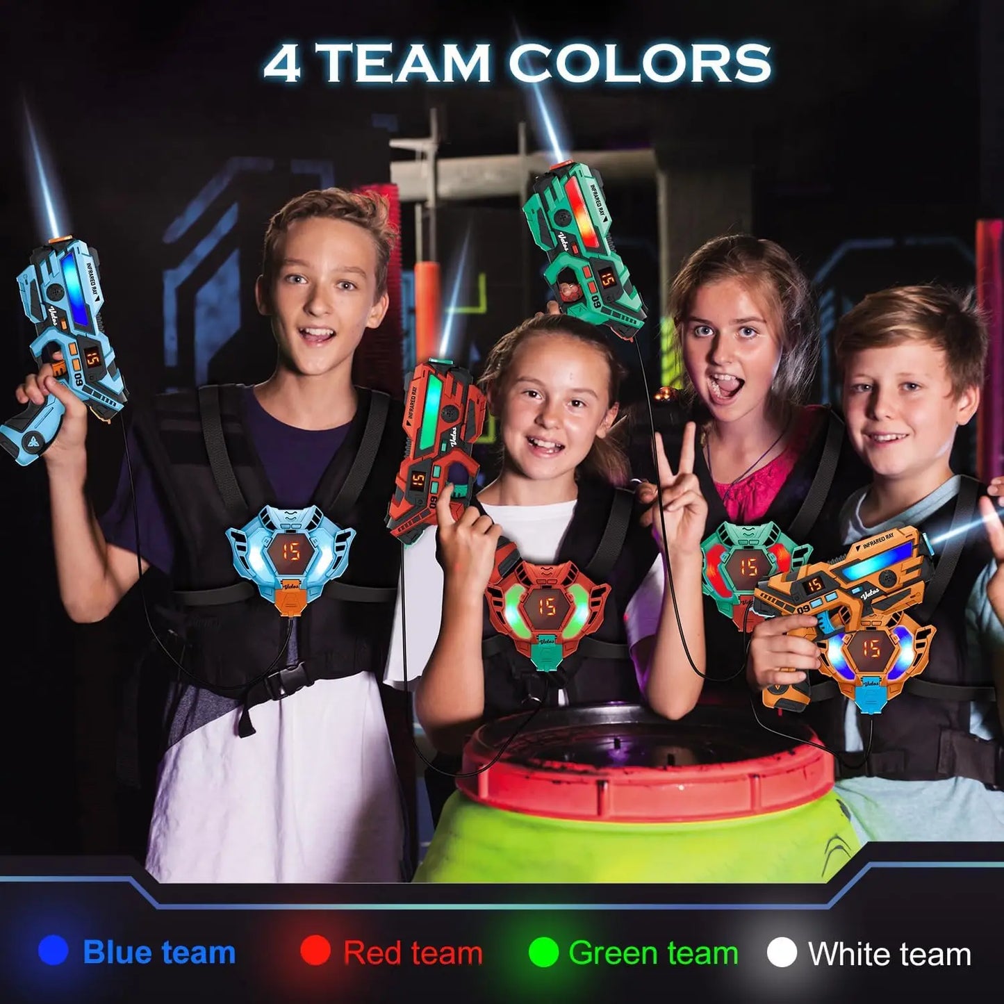 Laser Tag Guns Set with Vests - 4x Infrared Shooting Game for Indoor & Outdoor Fun for Kids and Teens Age 6+