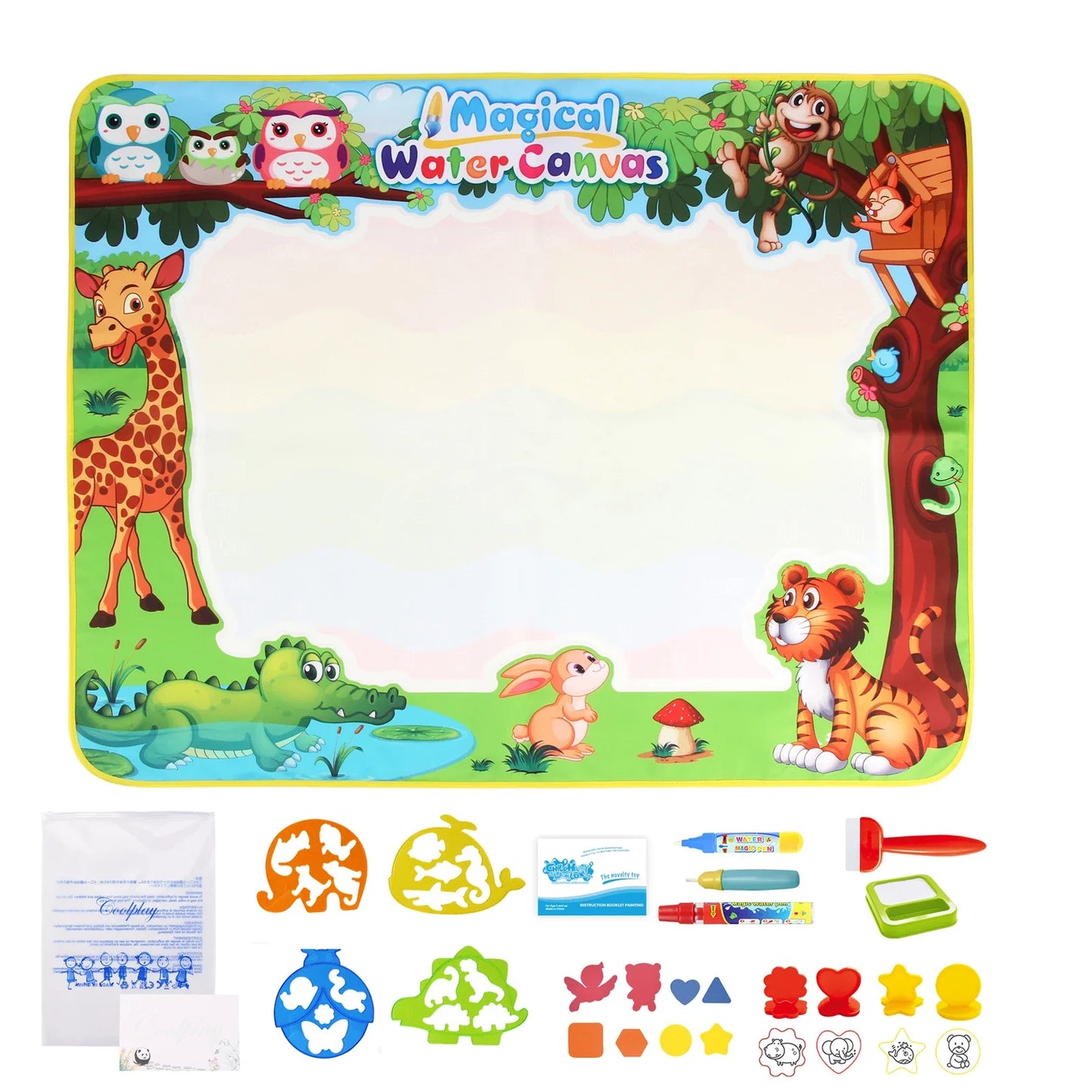 Magic Water Drawing Mat 100x80CM with Reusable Pens - Montessori Educational Coloring Doodle Board for Kids' Creative Play