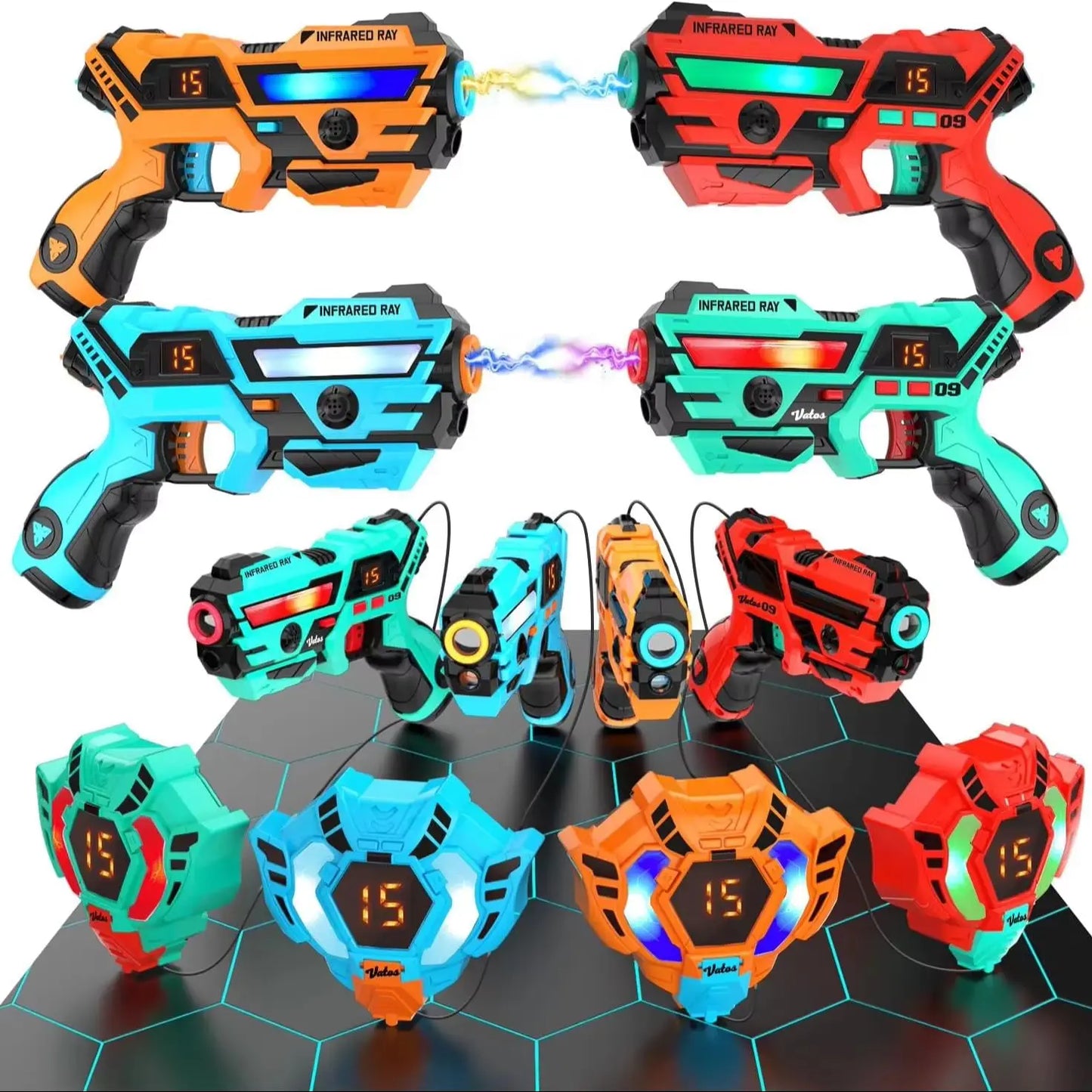 Laser Tag Guns Set with Vests - 4x Infrared Shooting Game for Indoor & Outdoor Fun for Kids and Teens Age 6+