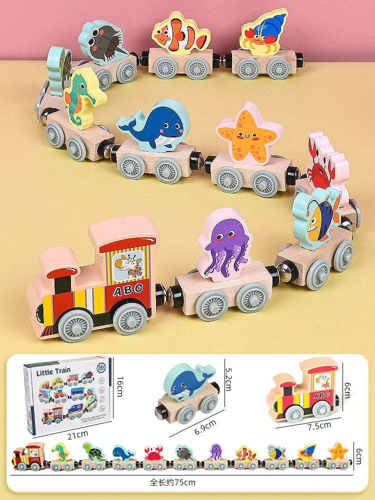 Montessori Magnetic Wooden Train Set for Kids - Educational Animal Sorting Toy for Early Learning and Cognitive Development