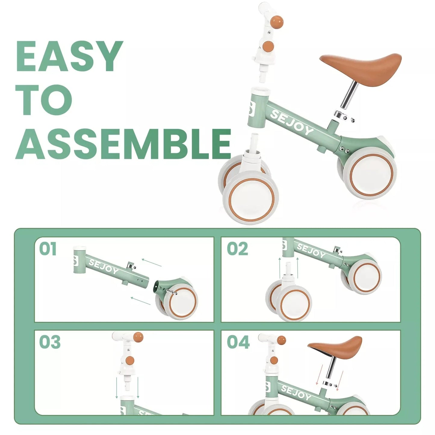 Baby Balance Bike for Toddlers - 4-Wheel Walker Bicycle Toy for Kids Ages 1-3 - Perfect Birthday Gift for Boys & Girls in 3 Colors