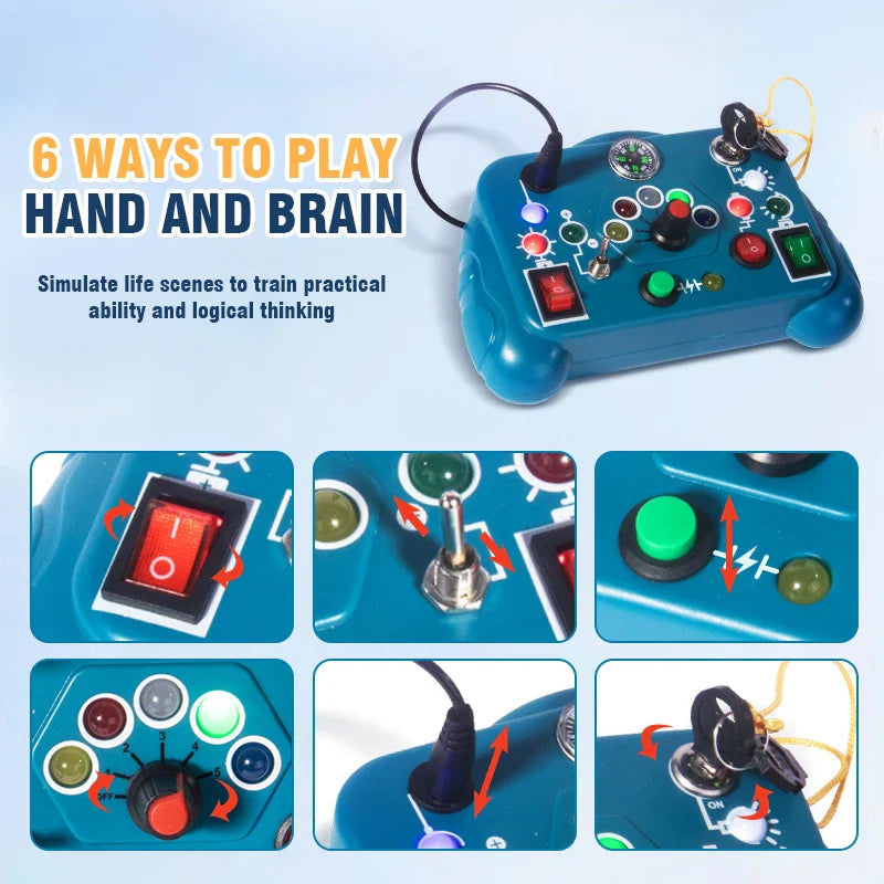 Children's Puzzle Busy Board with Buttons, Switches, LED Lights & Analog Circuit for Early Education Sensory Play Toys for Babies
