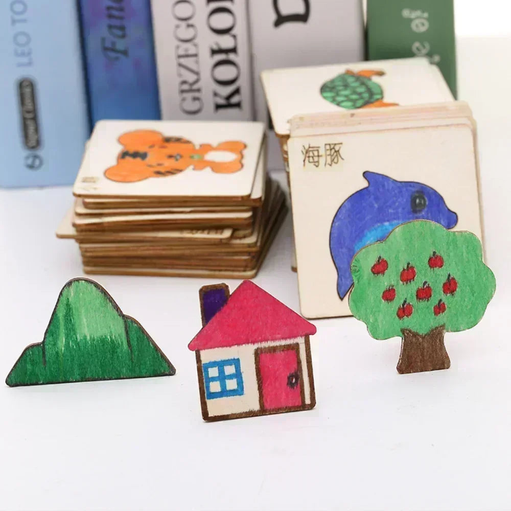 20pcs Kids Wooden Drawing Toys - Montessori DIY Painting Stencils & Puzzle Craft Toys for Educational Play & Gifts for Children