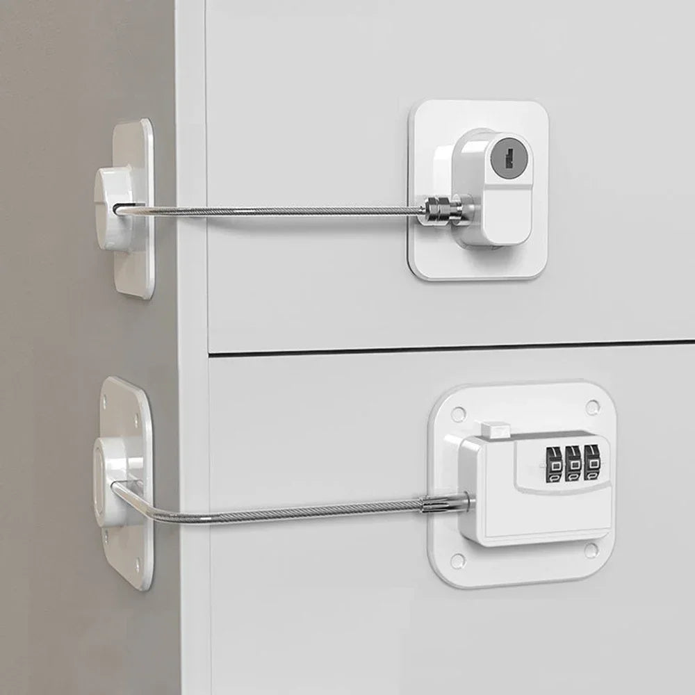 Child Safety Lock for Cabinets & Fridge - Stainless Steel Cable Protection for Kids & Baby Home Security
