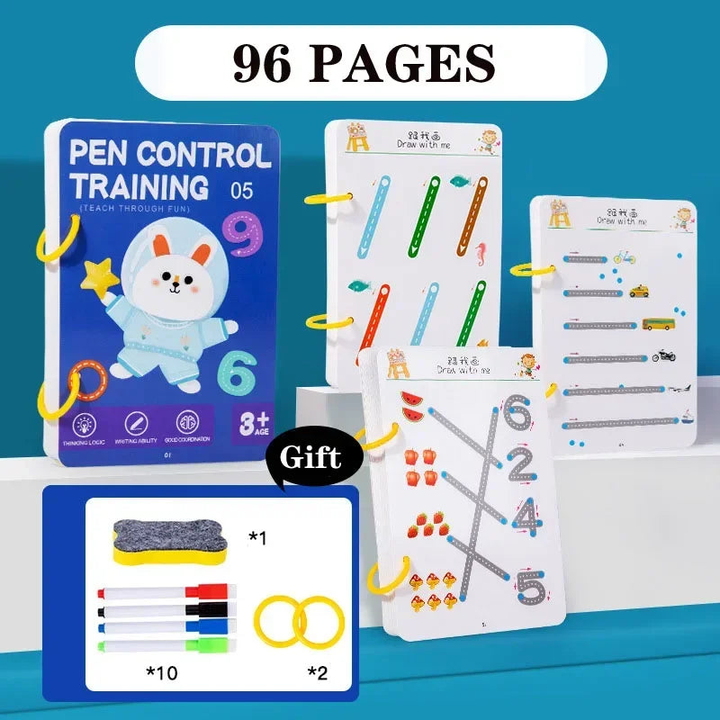 Reusable Magic Tracing Workbook for Kids - Montessori Drawing Practice Copybook for Educational Control Training and Creative Learning