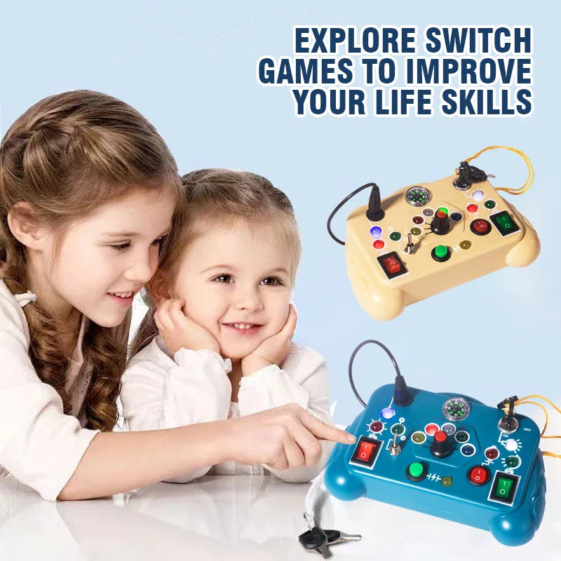 Children's Puzzle Busy Board with Buttons, Switches, LED Lights & Analog Circuit for Early Education Sensory Play Toys for Babies