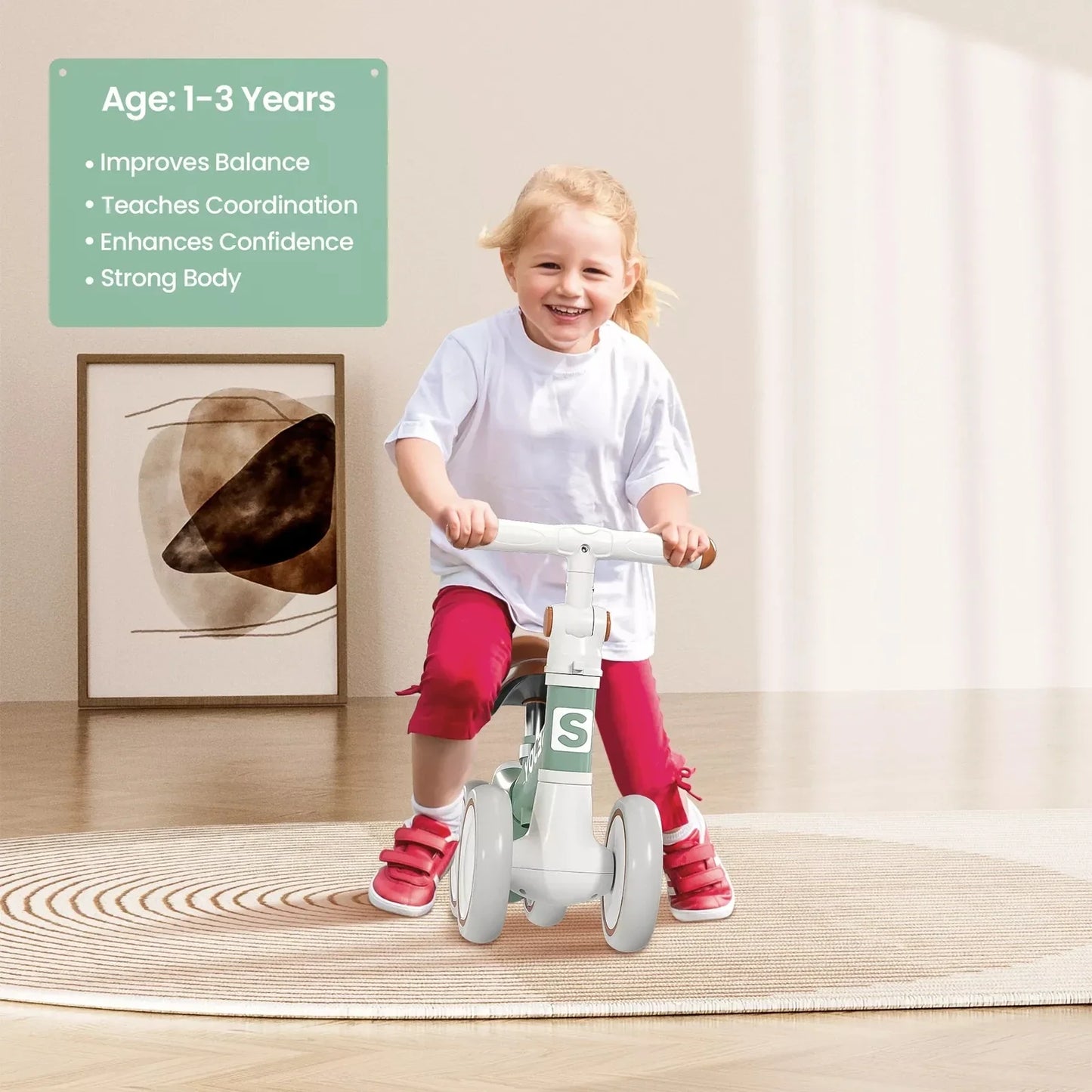 Baby Balance Bike for Toddlers - 4-Wheel Walker Bicycle Toy for Kids Ages 1-3 - Perfect Birthday Gift for Boys & Girls in 3 Colors