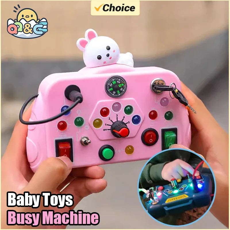 Children's Puzzle Busy Board with Buttons, Switches, LED Lights & Analog Circuit for Early Education Sensory Play Toys for Babies