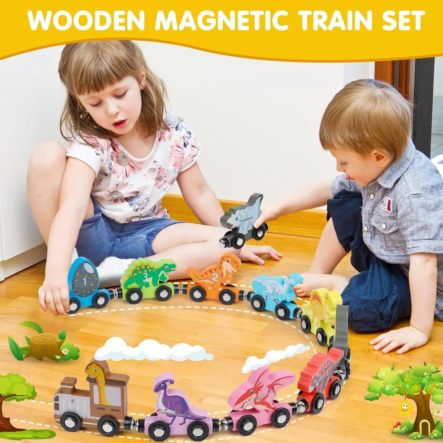 Montessori Magnetic Wooden Train Set for Kids - Educational Animal Sorting Toy for Early Learning and Cognitive Development