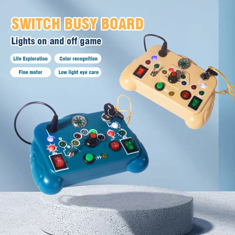 Children's Puzzle Busy Board with Buttons, Switches, LED Lights & Analog Circuit for Early Education Sensory Play Toys for Babies