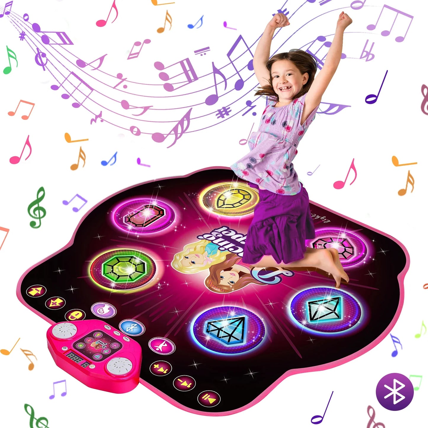 LED Dance Mat for Kids - 27 Levels, 6 Light-Up Keys, Bluetooth Music Game Toy for Ages 3-8, Interactive Dancing Fun