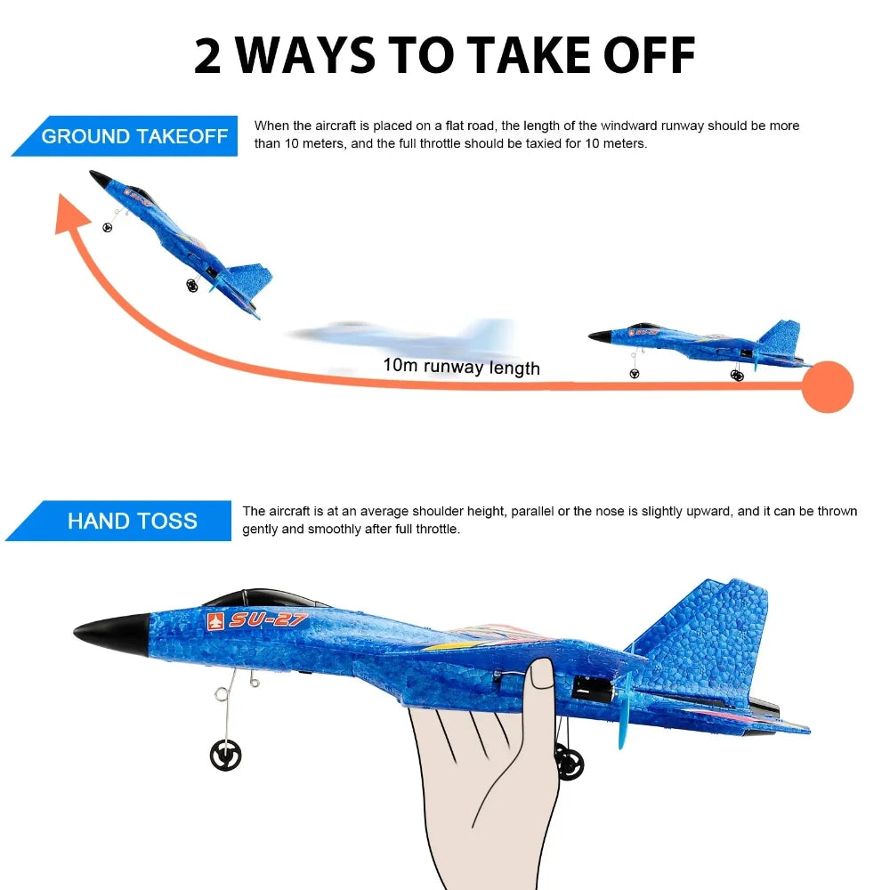 Flying Airplane RC Toy – SU-27 Remote Control Aircraft - Battery Powered Flying Remote Controlled Airplane - For Children, EPP Foam Design