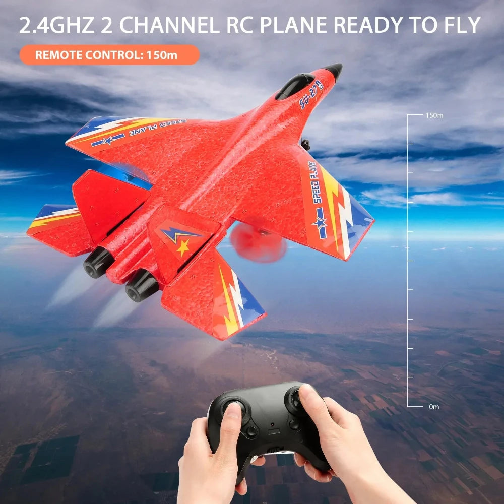 Flying Airplane RC Toy – SU-27 Remote Control Aircraft - Battery Powered Flying Remote Controlled Airplane - For Children, EPP Foam Design