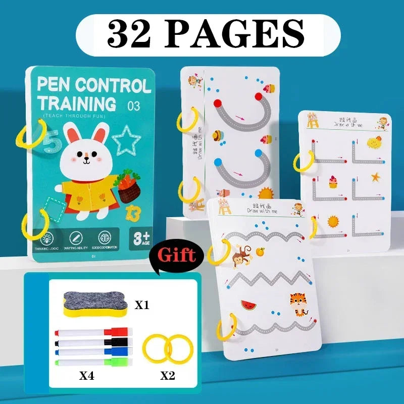 Reusable Magic Tracing Workbook for Kids - Montessori Drawing Practice Copybook for Educational Control Training and Creative Learning