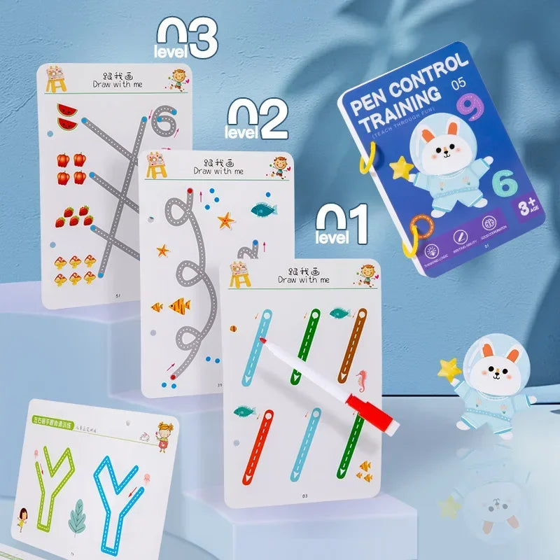 Reusable Magic Tracing Workbook for Kids - Montessori Drawing Practice Copybook for Educational Control Training and Creative Learning