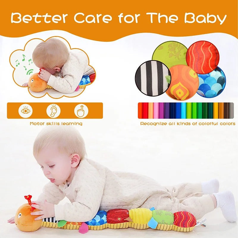 Sensory Plush Caterpillar Toy | Soft, Colorful Rattle & Music for Baby's Sensory Development and Playtime