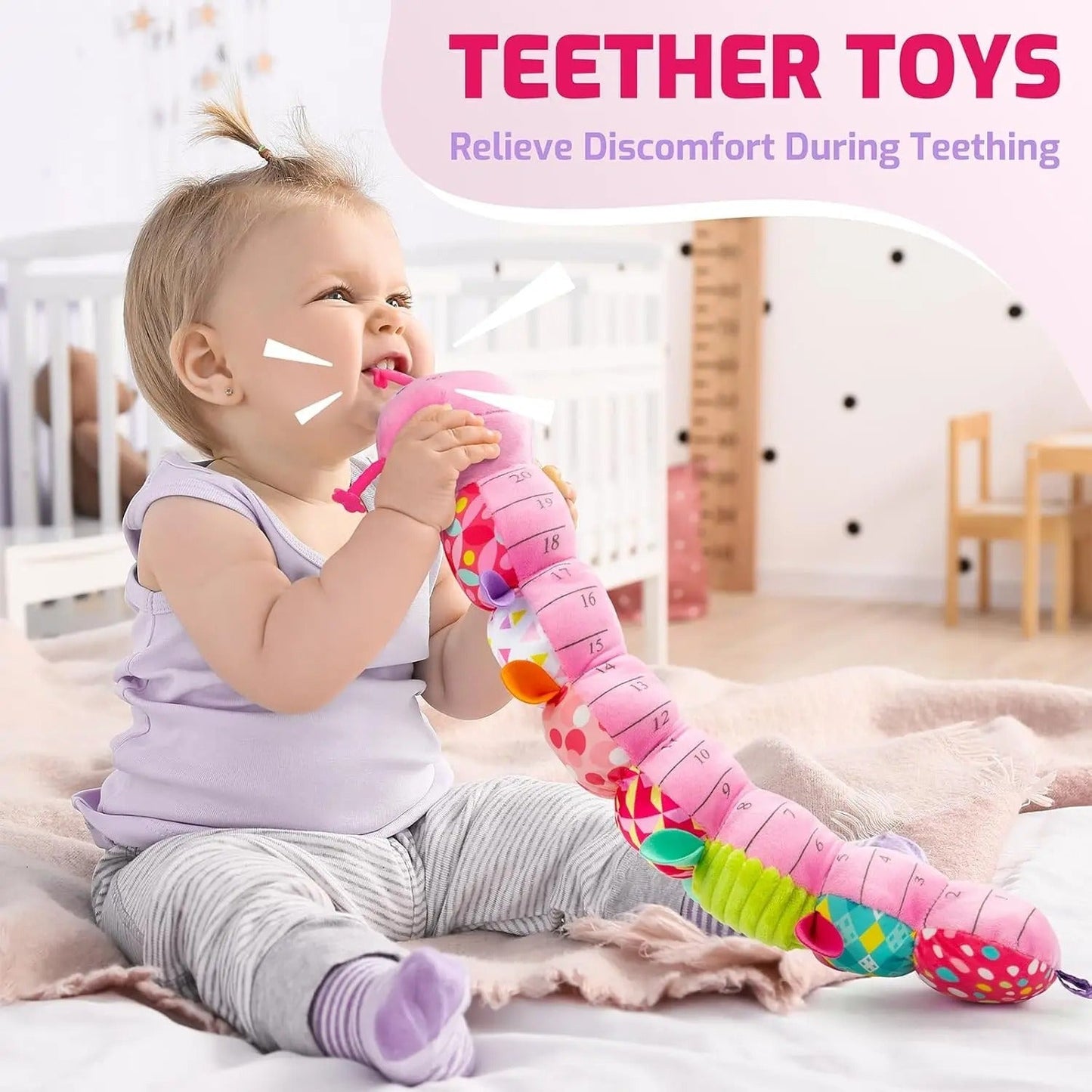 Sensory Plush Caterpillar Toy | Soft, Colorful Rattle & Music for Baby's Sensory Development and Playtime
