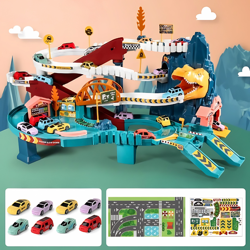 Multi-Level Dinosaur Race Track | Hands-On Assembly, Boosts Motor Skills & Teaches Traffic Safety for Kids Ages 3-5