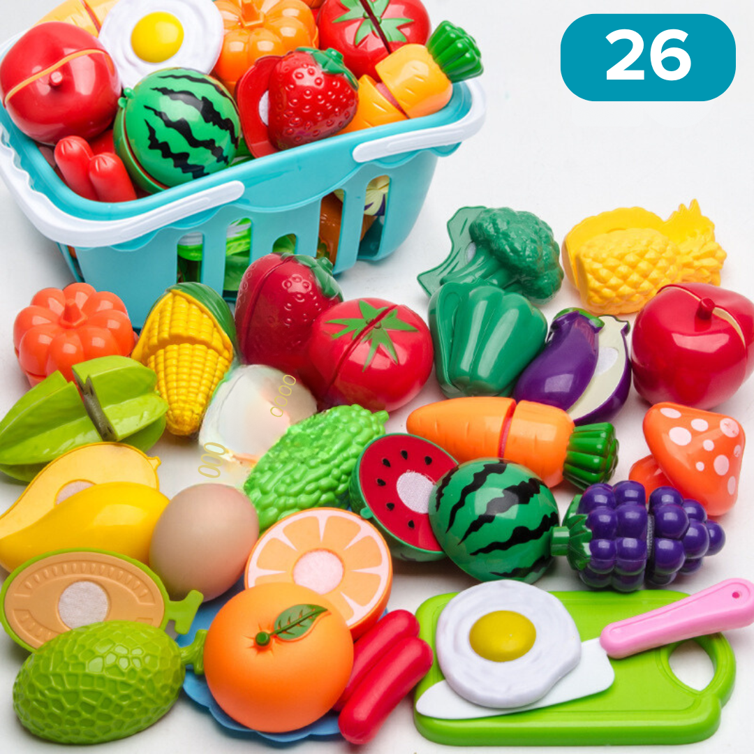 FruityQuest™ | Cuttable Fruits and Vegetables Play Set | Interactive Kitchen Toy for Kids | Educational Role Play & Fine Motor Skills Development