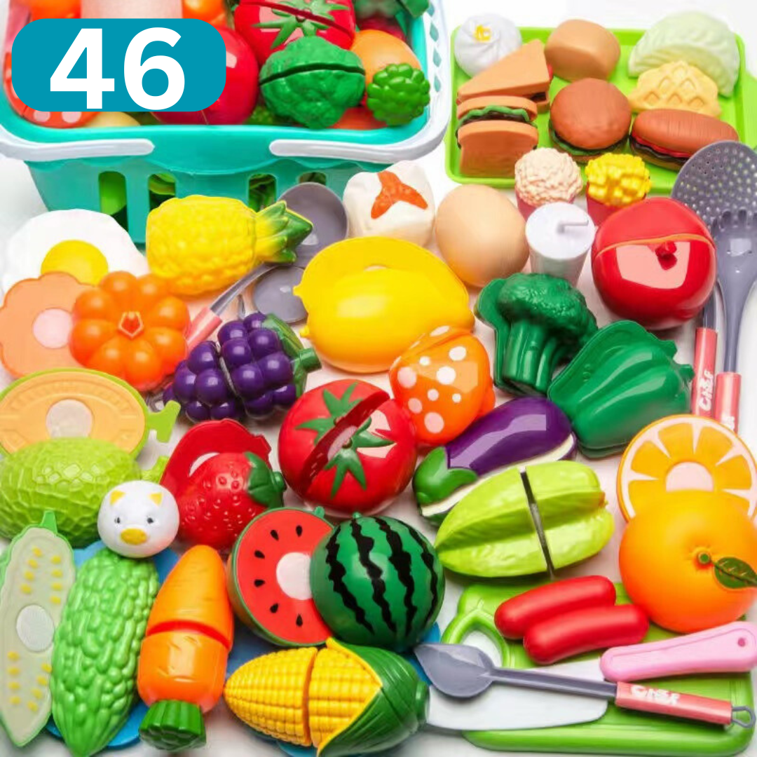 FruityQuest™ | Cuttable Fruits and Vegetables Play Set | Interactive Kitchen Toy for Kids | Educational Role Play & Fine Motor Skills Development