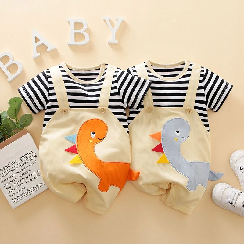 Breathable Baby Summer Outfit Set | Soft, Stretchy Fabric with Animal Print Suspenders for 0-9 Months