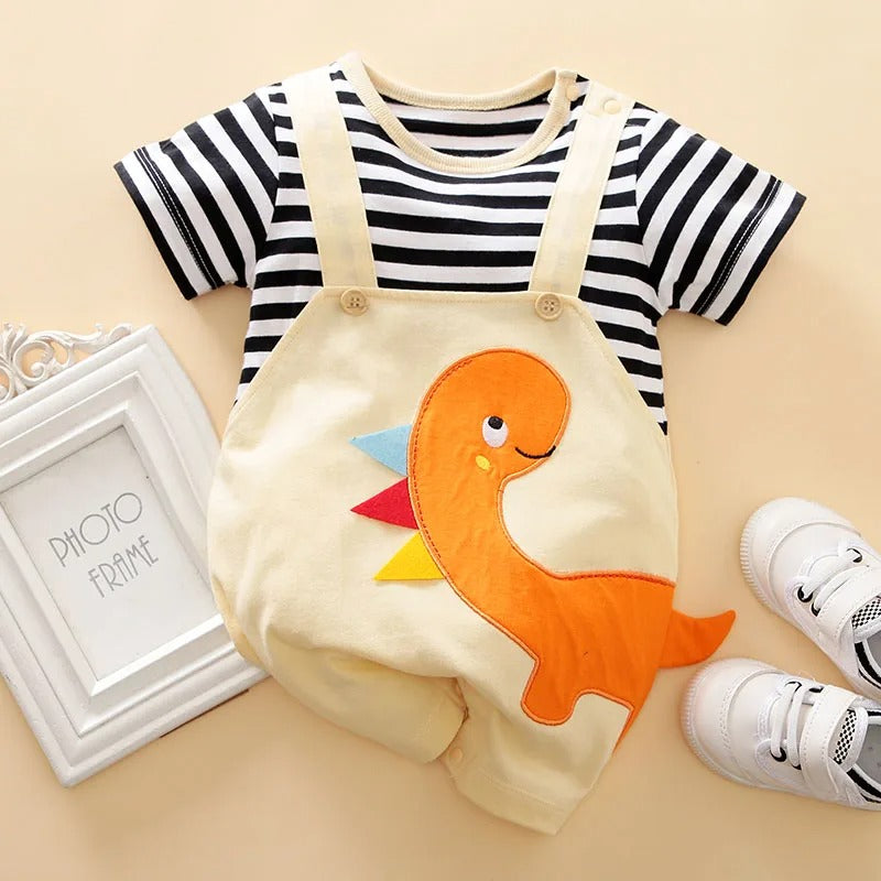 Breathable Baby Summer Outfit Set | Soft, Stretchy Fabric with Animal Print Suspenders for 0-9 Months
