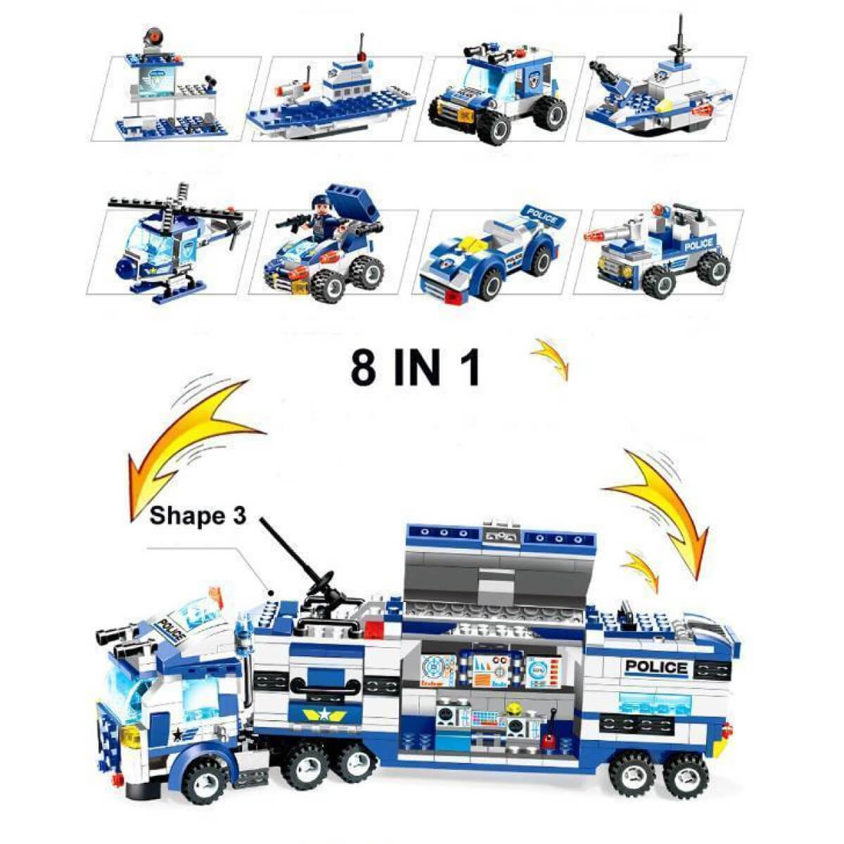 8 IN 1 Robot Aircraft Car City Police SWAT Building Block