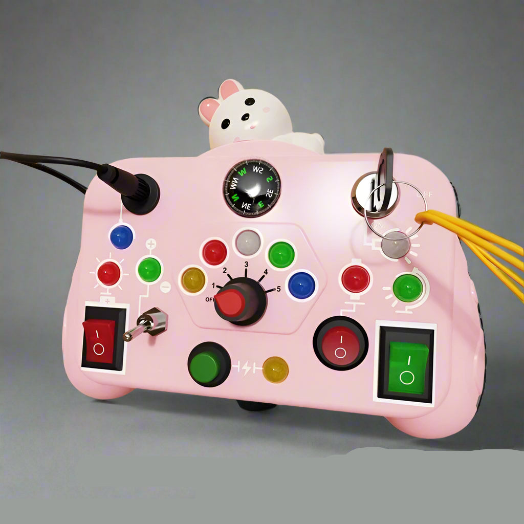 Children's Puzzle Busy Board with Buttons, Switches, LED Lights & Analog Circuit for Early Education Sensory Play Toys for Babies