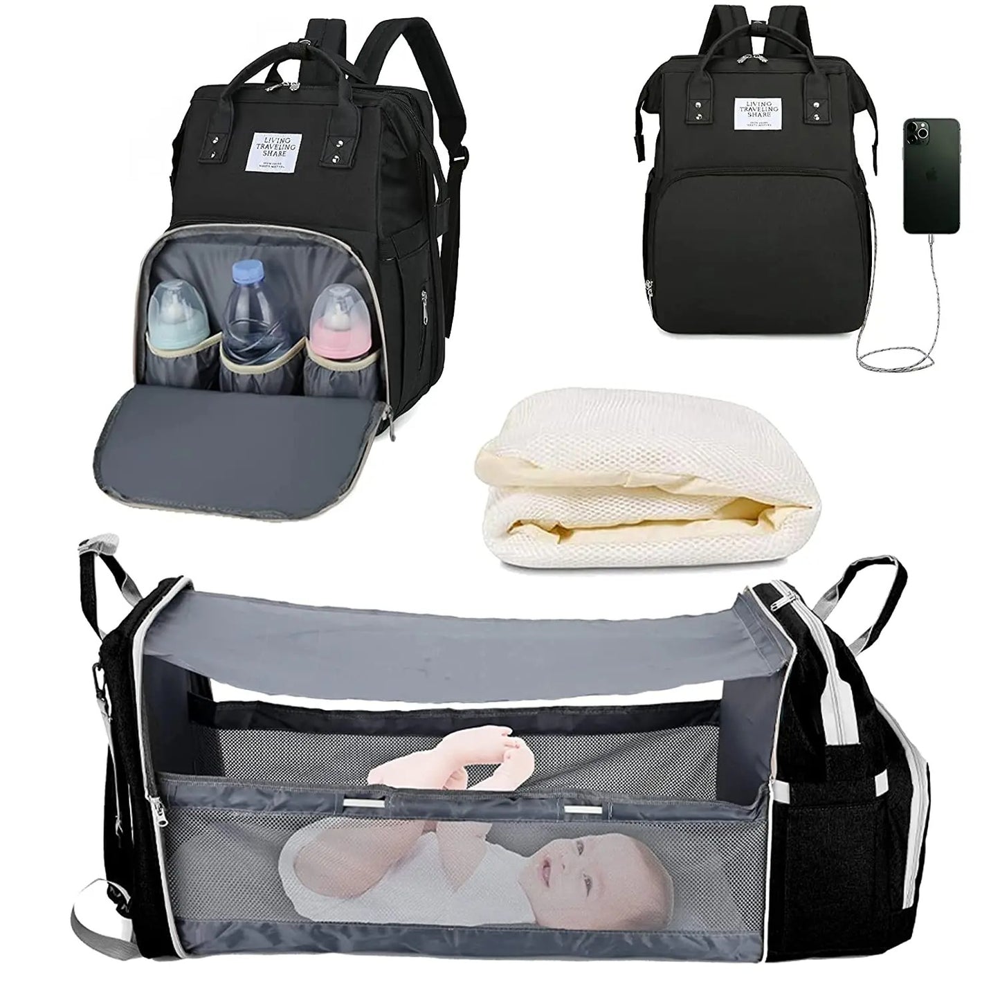Baby Changing Backpack with USB Charging – Spacious Nappy & Diaper Bag for Baby Essentials | Baby Shower Gift for Mums & Dads UK