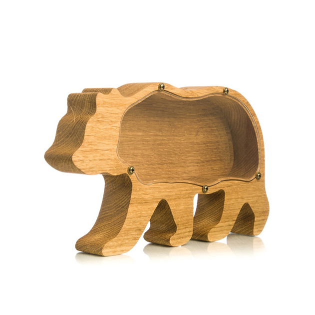 Wooden Money Box For Kids Coin Piggy Bank Desktop Ornament Animal Coin Storage