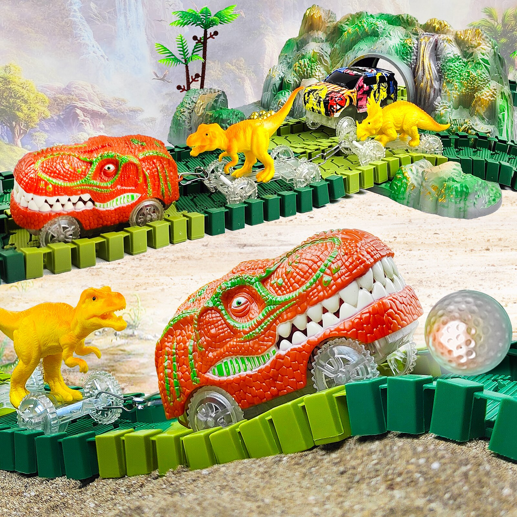 Racing Dinosaur Train Set | Non-Toxic, Creative Track Builder for Kids Aged 3+ and Perfect for Parties